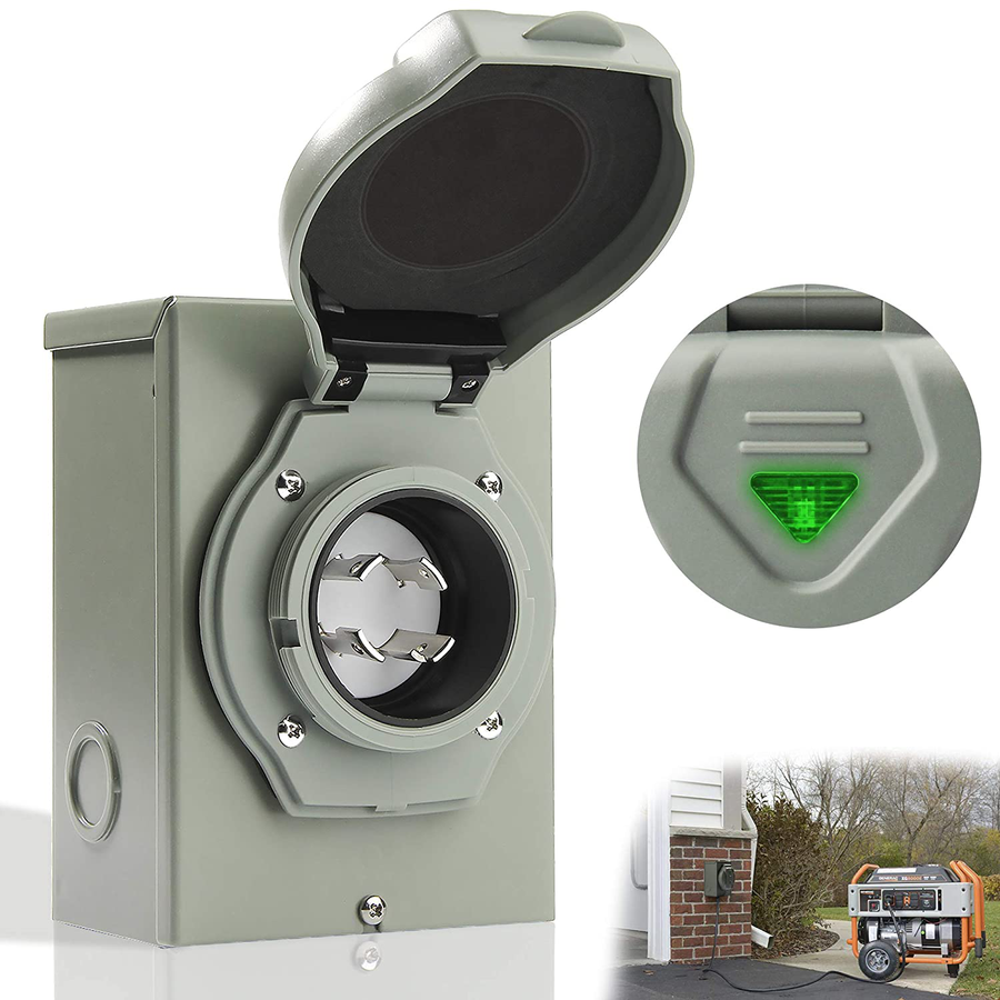 Geepkey 30 Amp Power Inlet Box, NEMA 3R Power Inlet Box, NEMA L14-30P PB30 Power Inlet Box, 125/250 Volt, 7500 Watts Generator Transfer Switch, Weatherproof for Outdoor Use, ETL Listed