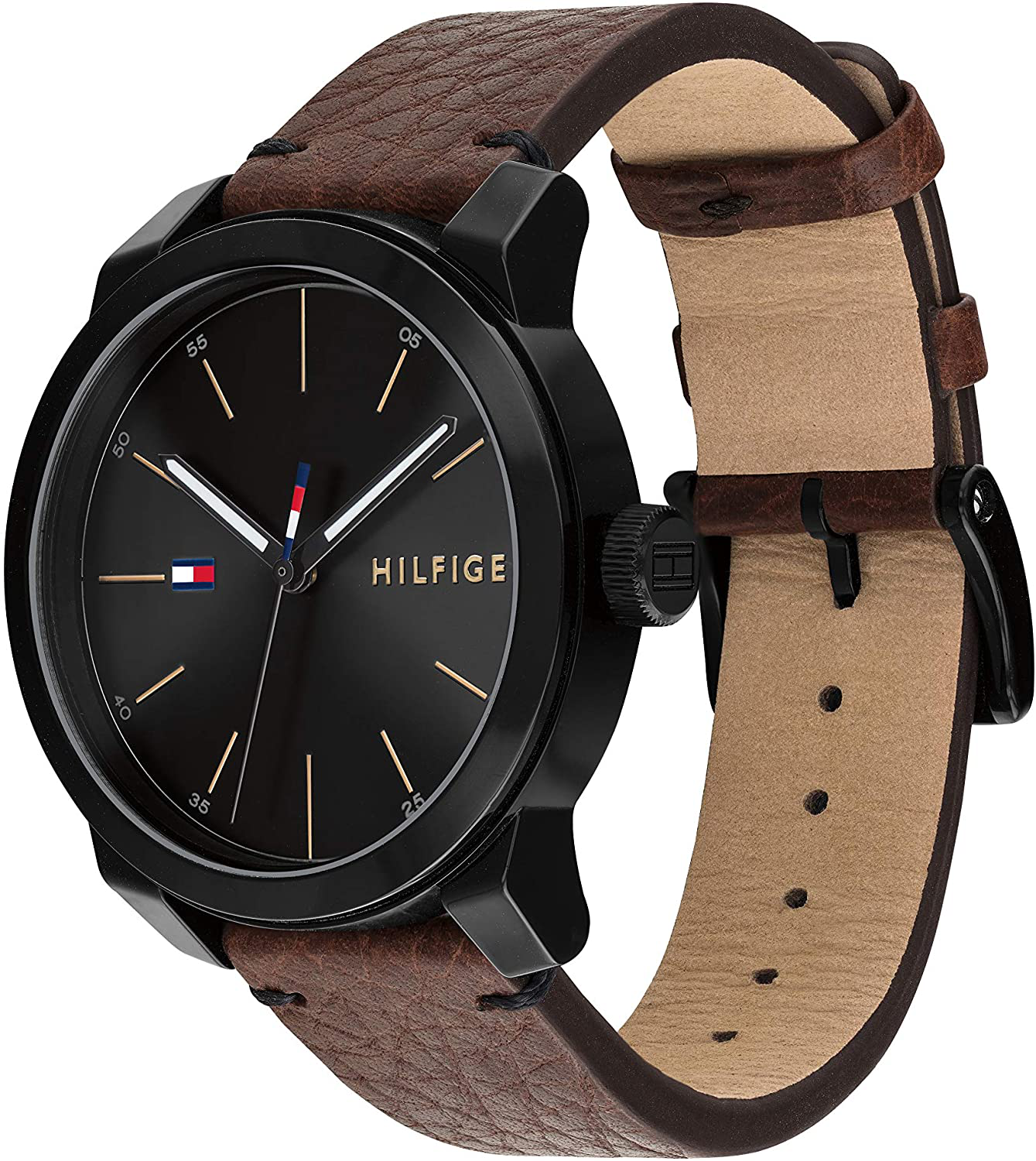 Tommy Hilfiger Men'S Quartz Watch with Leather Calfskin Strap, Brown, 20 (Model: 1791383)
