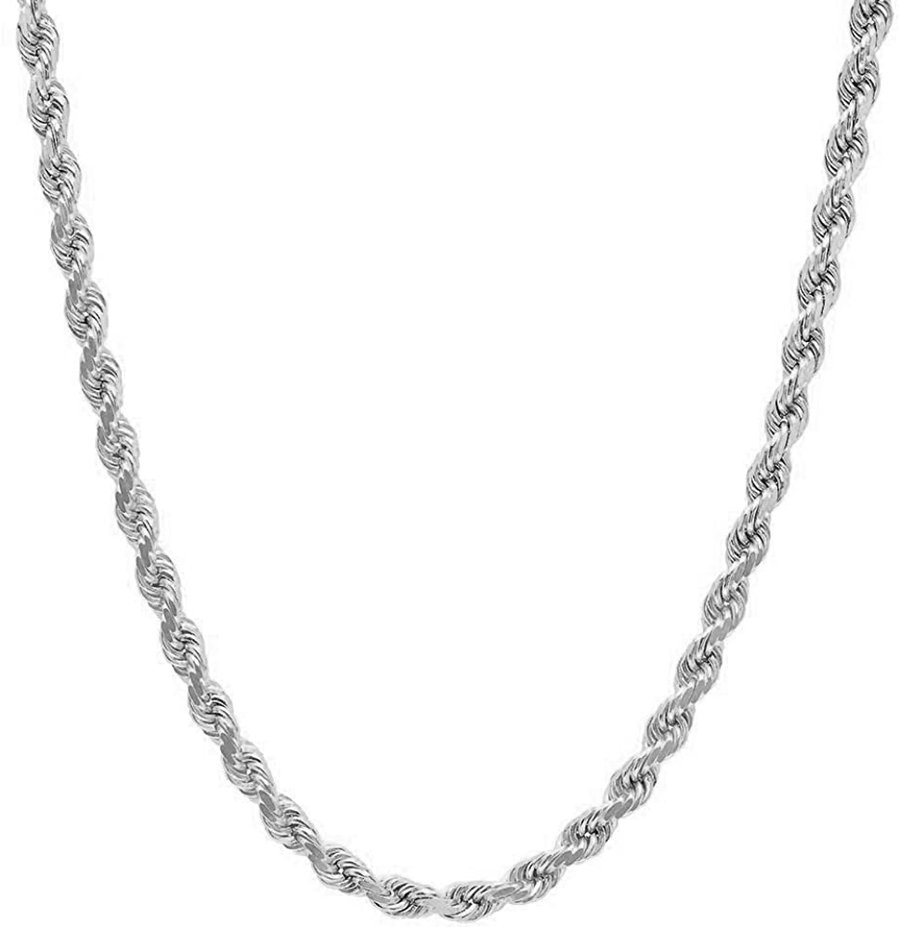 NYC Sterling Unisex Sterling Silver 5MM Diamond-Cut Rope Chain Necklace