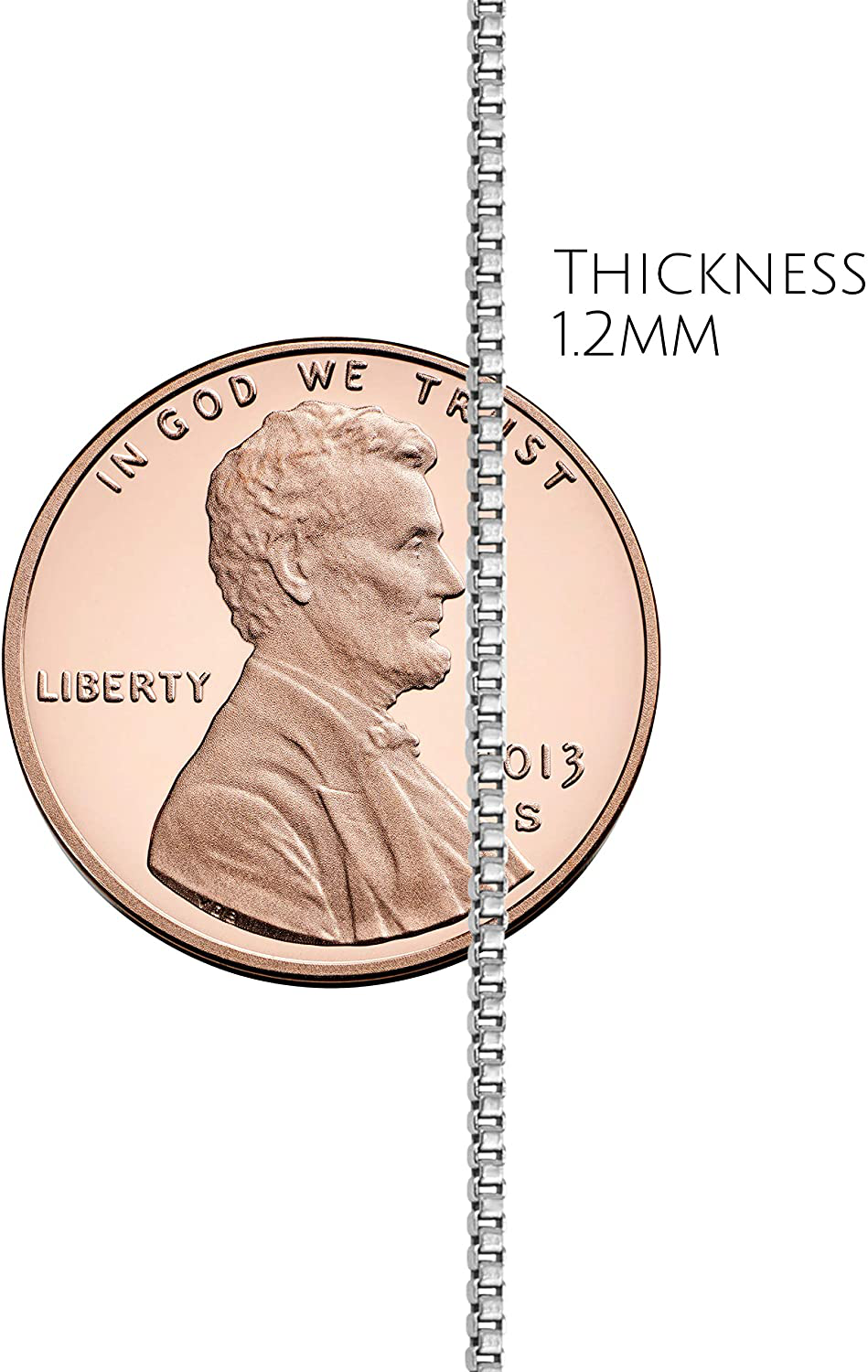 KISPER 24K White Gold over Stainless Steel 1.2 Mm Box Chain Necklace