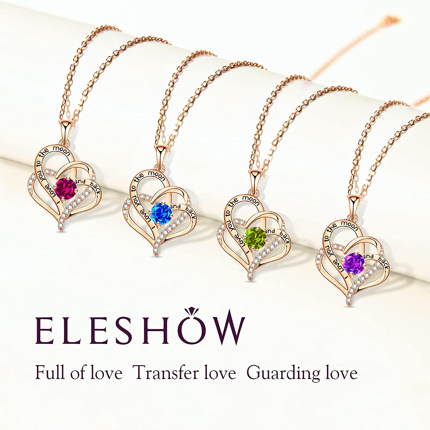 Sterling Silver Love Heart Birthstone Necklace for Women, Romantic Gifts for Her on Christmas Birthday Anniversary Jewelry Gifts for Women Girls