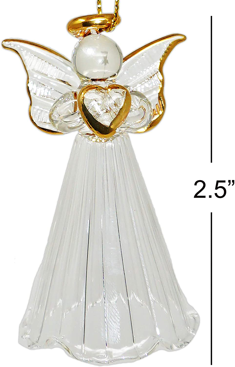 4E'S Novelty Glass Angel Ornaments for Christmas Tree (Set of 12) Assortment of 6 Designs - 2.5 Inch Clear Spun Glass Religious Angel