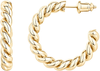 PAVOI 14K Gold Plated 925 Sterling Silver Twisted Rope round Hoop Earrings in Rose Gold, White Gold and Yellow Gold