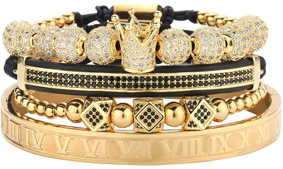 MAGIC FISH Imperial Crown King Mens Bracelet Pave CZ ，Gold Bracelets for Men Luxury Charm Fashion Cuff Bangle Crown Birthday Jewelry