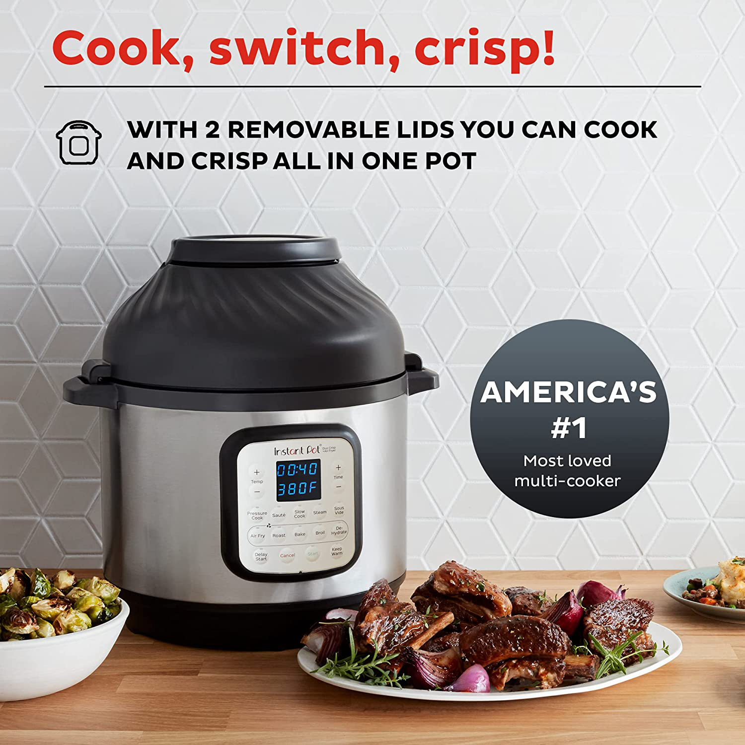 Instant Pot Duo Crisp 11-In-1 Electric Pressure Cooker with Air Fryer Lid, 8 Quart Stainless Steel/Black, Air Fry, Roast, Bake, Dehydrate, Slow Cook, Rice Cooker, Steamer, Sauté