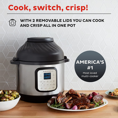Instant Pot Duo Crisp 11-In-1 Electric Pressure Cooker with Air Fryer Lid, 8 Quart Stainless Steel/Black, Air Fry, Roast, Bake, Dehydrate, Slow Cook, Rice Cooker, Steamer, Sauté