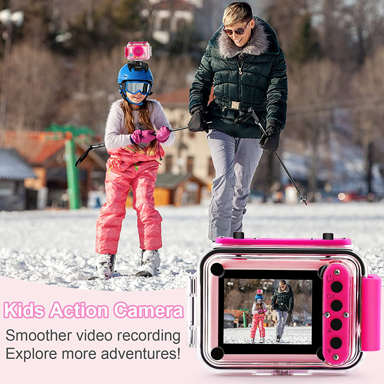 GKTZ Kids Waterproof Camera - 180 Rotatable 1080P HD Children Digital Action Camera Underwater Camera with 32GB SD Card, Birthday Gift Toys for Girls Age 3-14