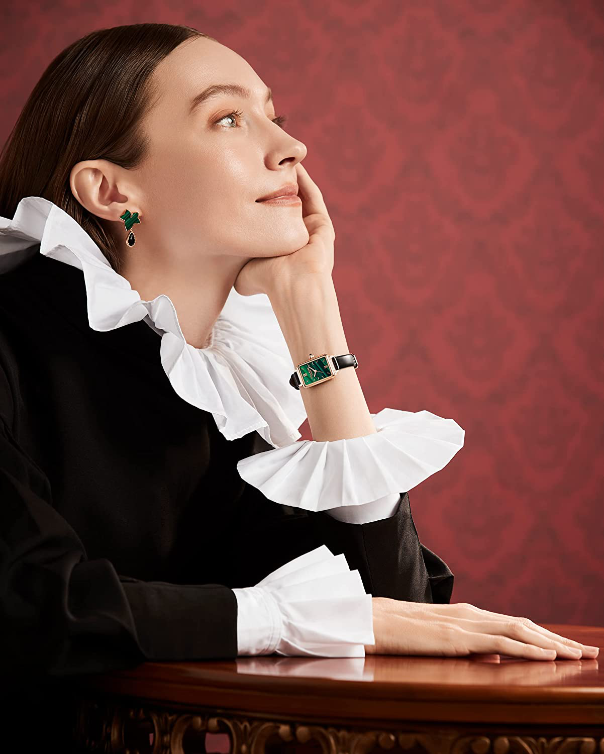 Lola Rose Women'S Malachite Textured Watch with Black Leather Strap