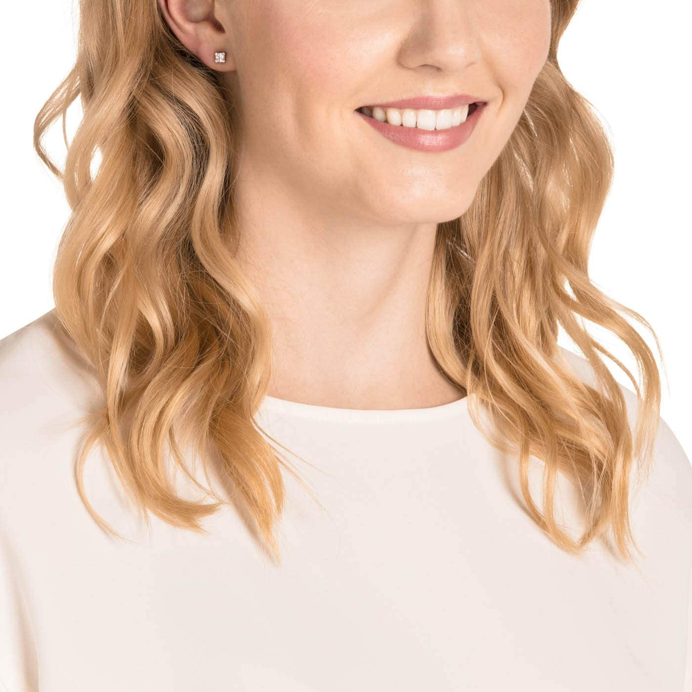 Swarovski Attract Square Stud Pierced Earrings with Clear Crystals on a Rhodium Plated Setting with Butterfly Back Closure