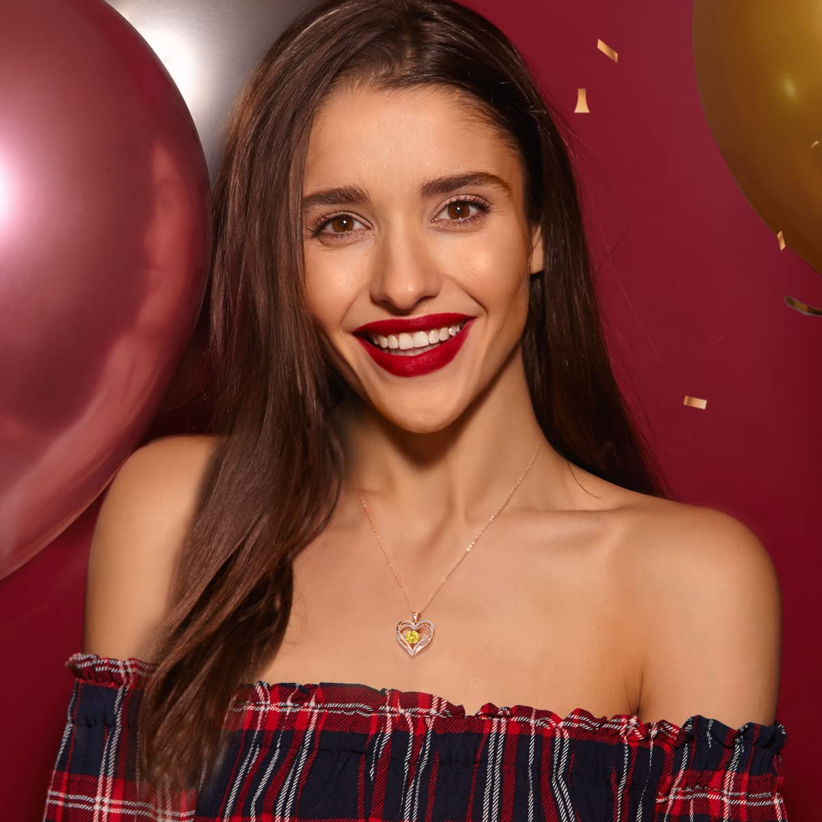 CDE Forever Love Heart Pendant Necklaces for Women 925 Sterling Silver with Birthstone Zirconia, Birthday Christmas Jewelry Gift for Women Girls