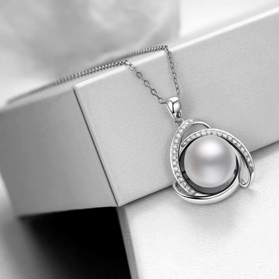 HXZZ Fine Jewelry Gifts for Women 925 Sterling Silver Freshwater Cultured White Pearl Pendant Necklace