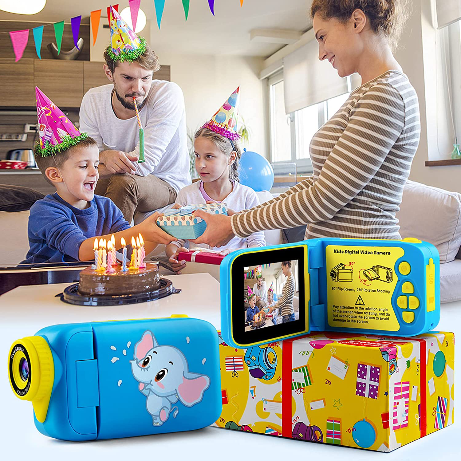 Kids Video Camera Boys Camcorder - Rotation Screen 270° Children Camera 3 4 5 6 7 8 9 Years Old Toy Gift Boys Birthday Holiday Kids Camcorder Beginner Photographer Kids Digital Camera 1080P 12MP 2.4"