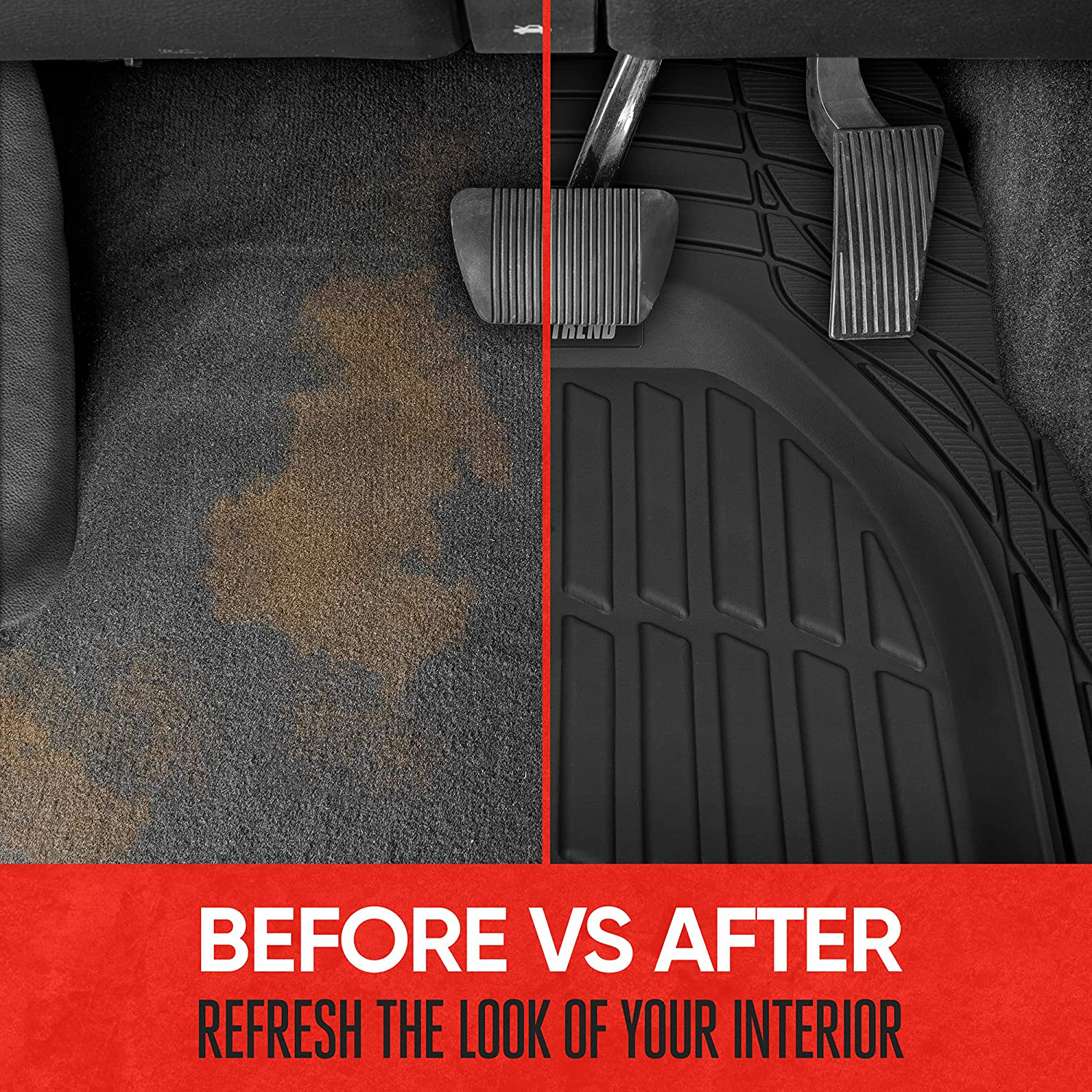 Motor Trend 923-BK Black Flextough Contour Liners-Deep Dish Heavy Duty Rubber Floor Mats for Car SUV Truck & Van-All Weather Protection, Universal Trim to Fit