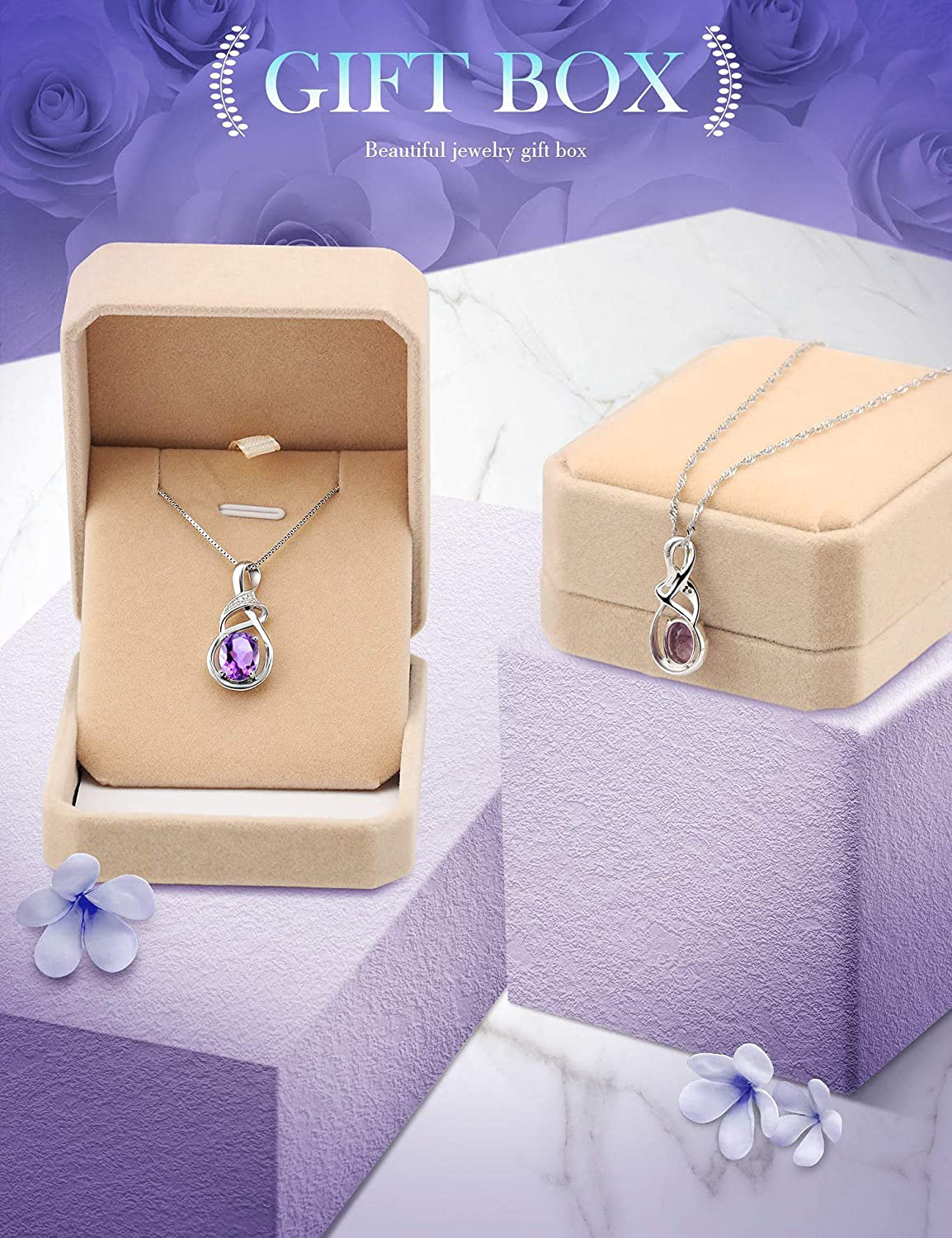 HXZZ Fine Jewelry Gifts for Women Natural Gemstone Swiss Blue Topaz Amethyst Citrine Sterling Silver Pendant Necklace