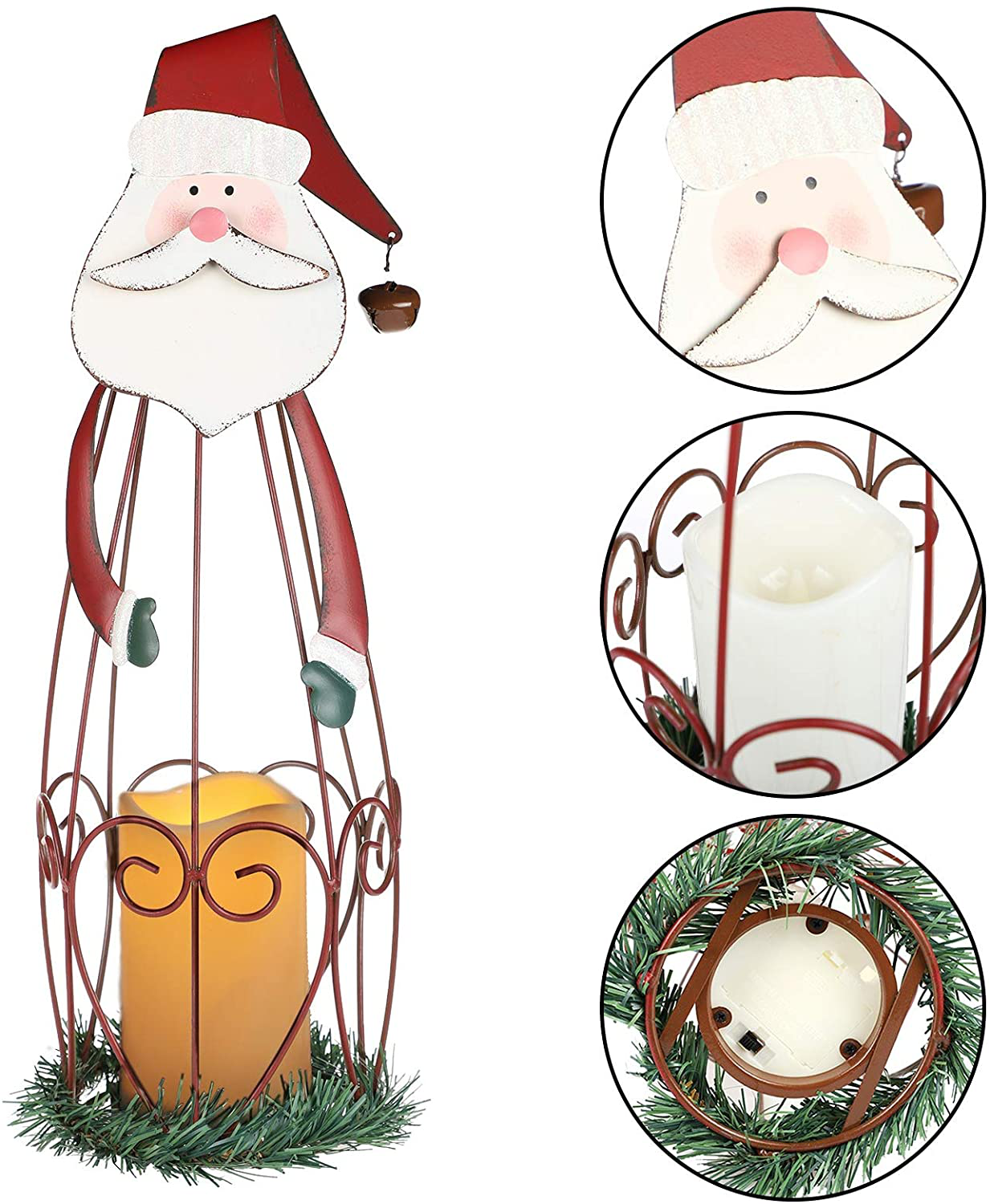 Mortime 2 Pack Christmas Candle Lantern with LED Lights, Metal Lighted Santa Claus Lanterns for Christmas Holiday Home Decorations