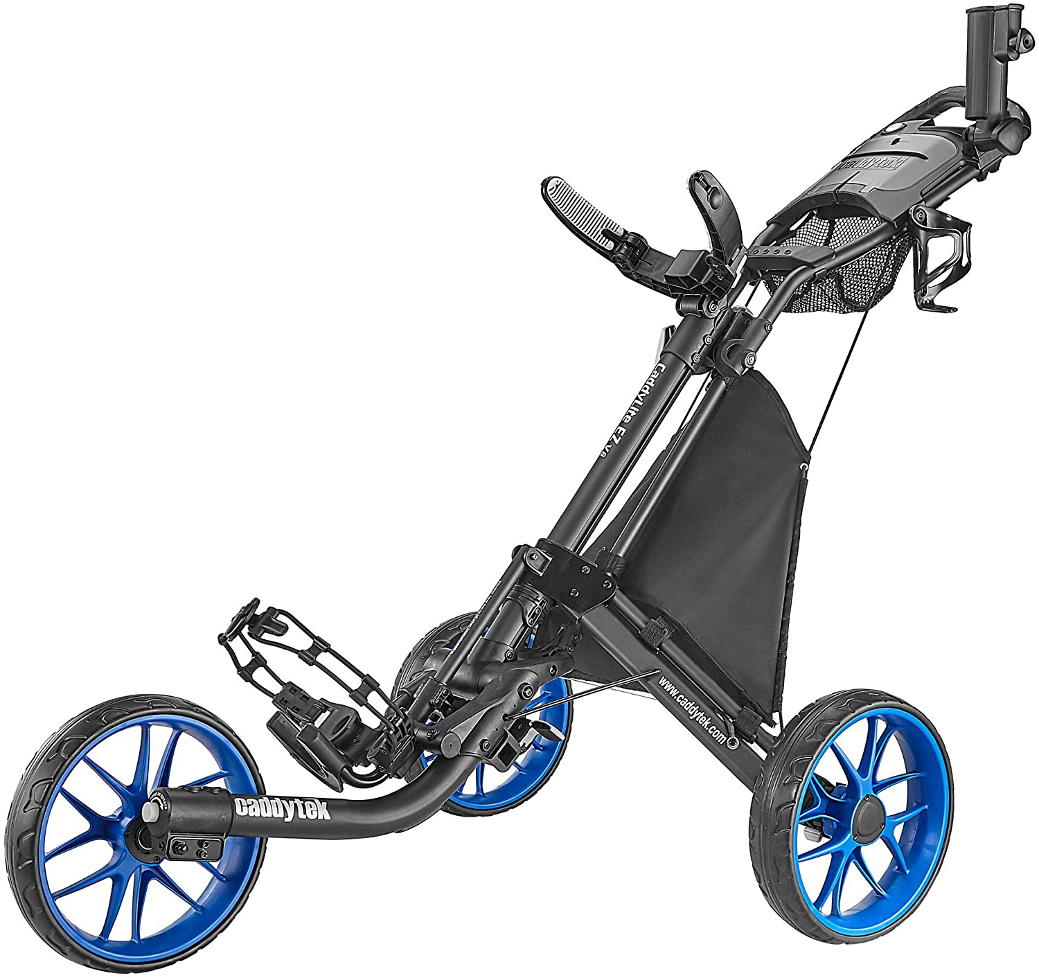 Caddytek 3 Wheel Golf Push Cart - Foldable Collapsible Lightweight Pushcart with Foot Brake - Easy to Open & Close