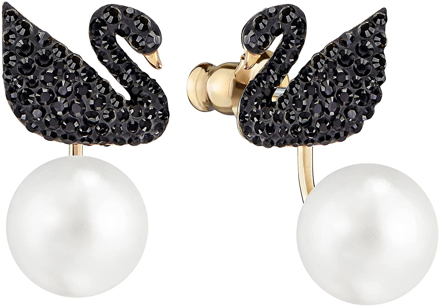 SWAROVSKI Women'S Iconic Swan Jewelry Collection, Rose Gold Tone Finish, Black Crystals