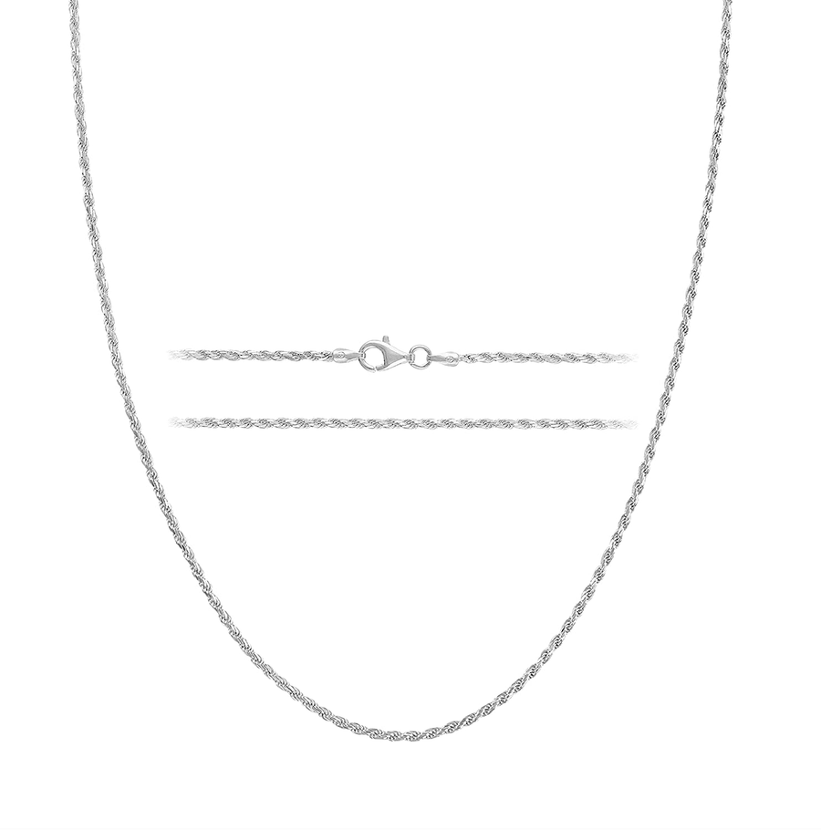 KISPER 925 Sterling Silver 1.6Mm Diamond Cut Rope Chain Necklace Made in Italy