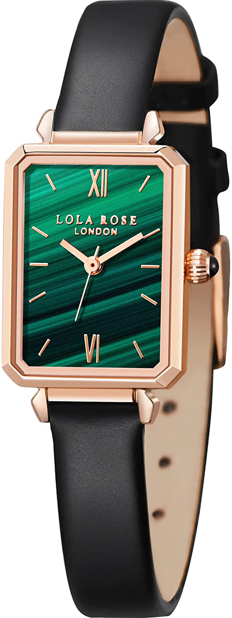 Lola Rose Women'S Malachite Textured Watch with Black Leather Strap