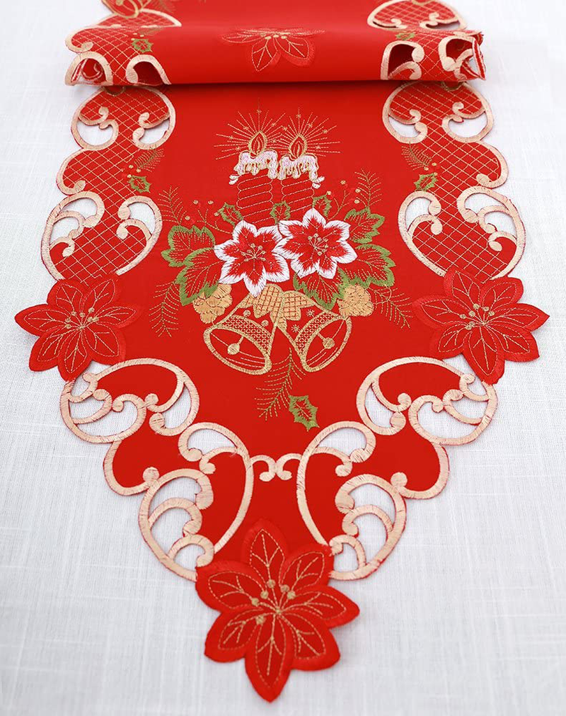 Grelucgo Embroidered Christmas Holiday Festive Table Runner 15” X 90”