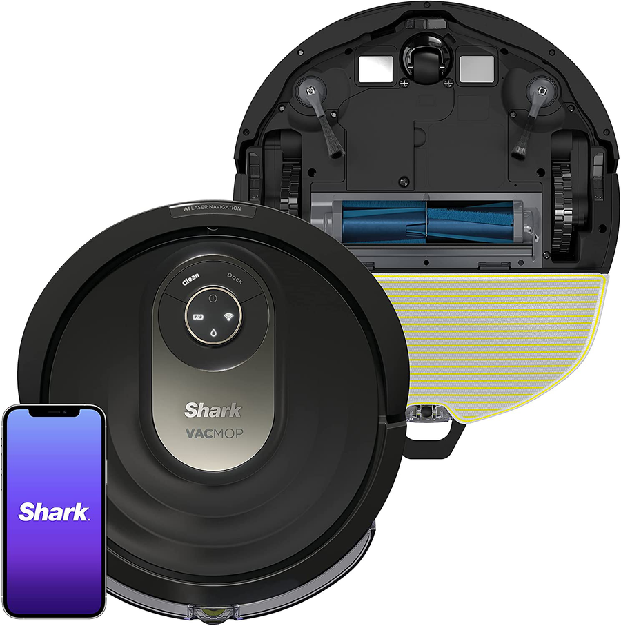 Shark AV2001WD AI VACMOP 2-In-1 Robot Vacuum and Mop with Self-Cleaning Brushroll, LIDAR Navigation, Home Mapping, Perfect for Pet Hair, Works with Alexa, Wi-Fi Black/Brass