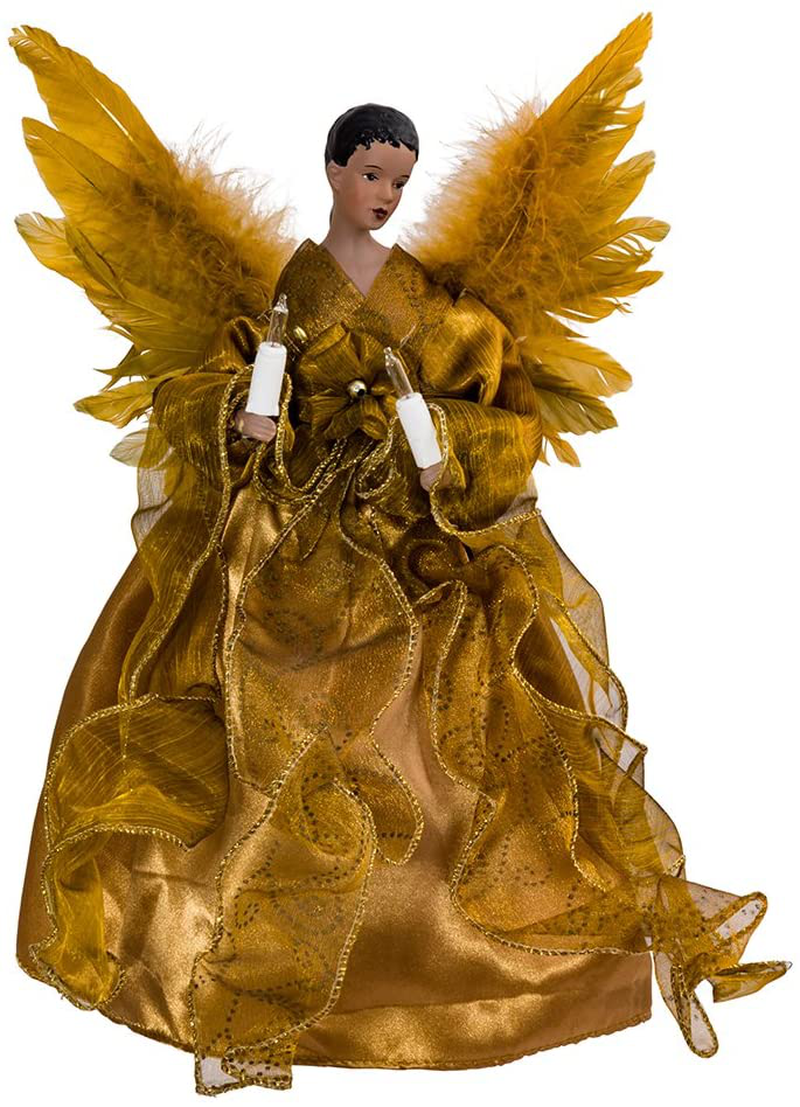 Kurt Adler UL 10-Light African American Angel Christmas Treetop Figurine, 13-Inch, Gold