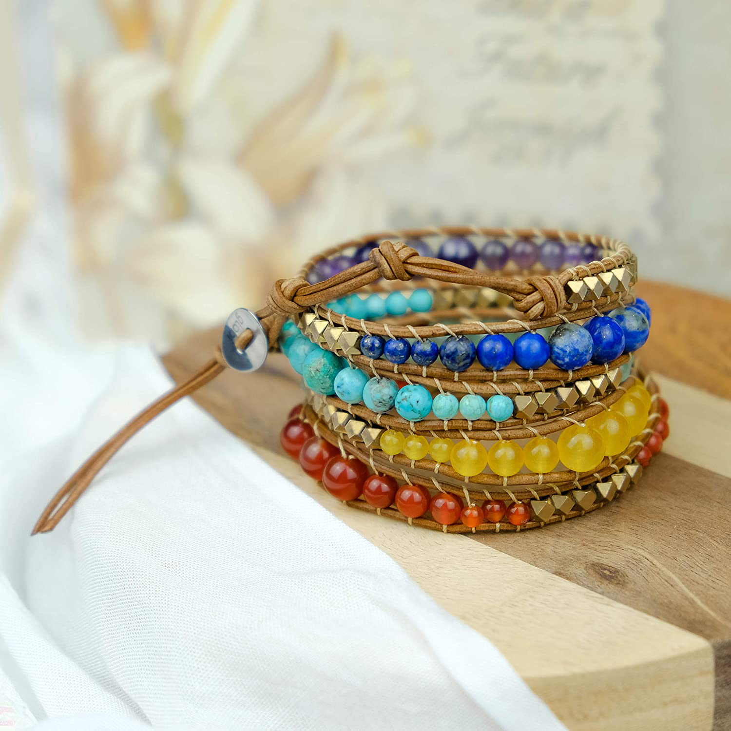 Globi Natural Stone Wrap Bracelet for Women/Men | Adjustable Multilayer Genuine Leather Boho Handmade Beaded Bracelet