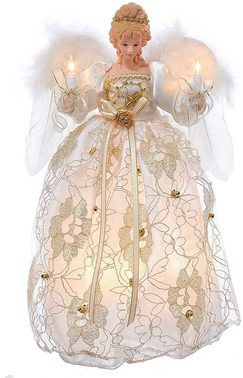 Kurt Adler UL 10-Light 12" Ivory and Gold Angel Treetop
