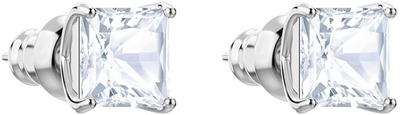 Swarovski Attract Square Stud Pierced Earrings with Clear Crystals on a Rhodium Plated Setting with Butterfly Back Closure