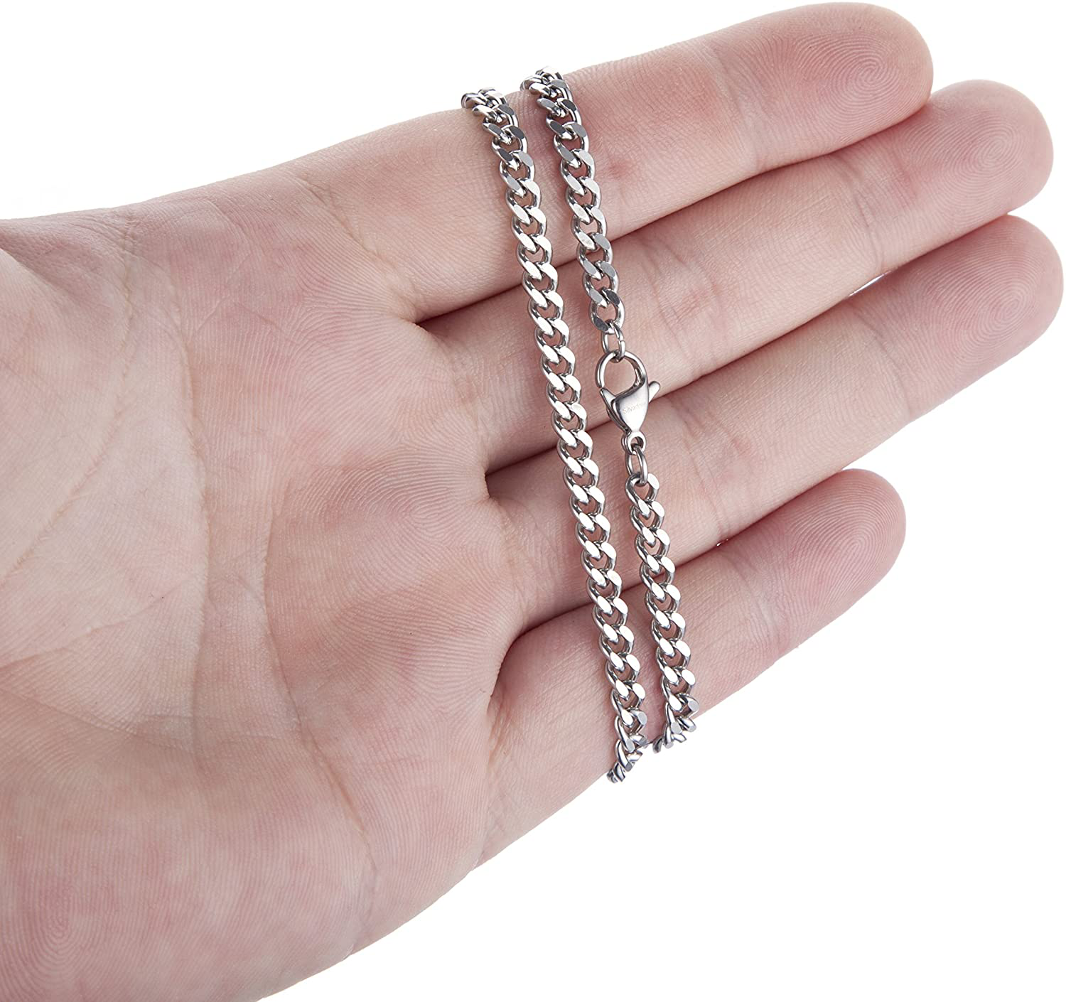 Silvadore 4Mm Curb Mens Necklace - Silver Chain Cuban Stainless Steel Jewelry - Neck Link Chains for Men Man Women Boys Male Military - 14" 16" 18" 20" 22" 24" 26" 36" Inch UK