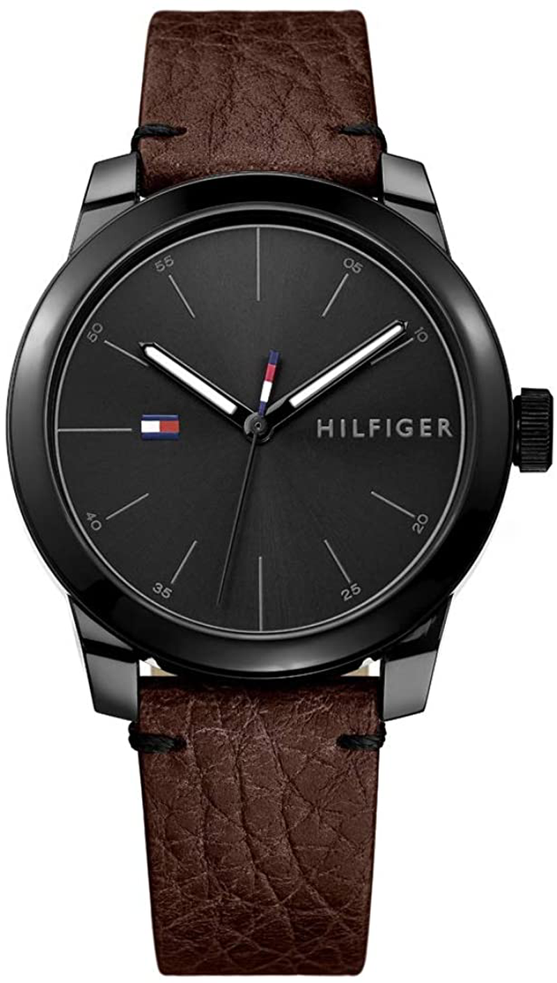 Tommy Hilfiger Men'S Quartz Watch with Leather Calfskin Strap, Brown, 20 (Model: 1791383)