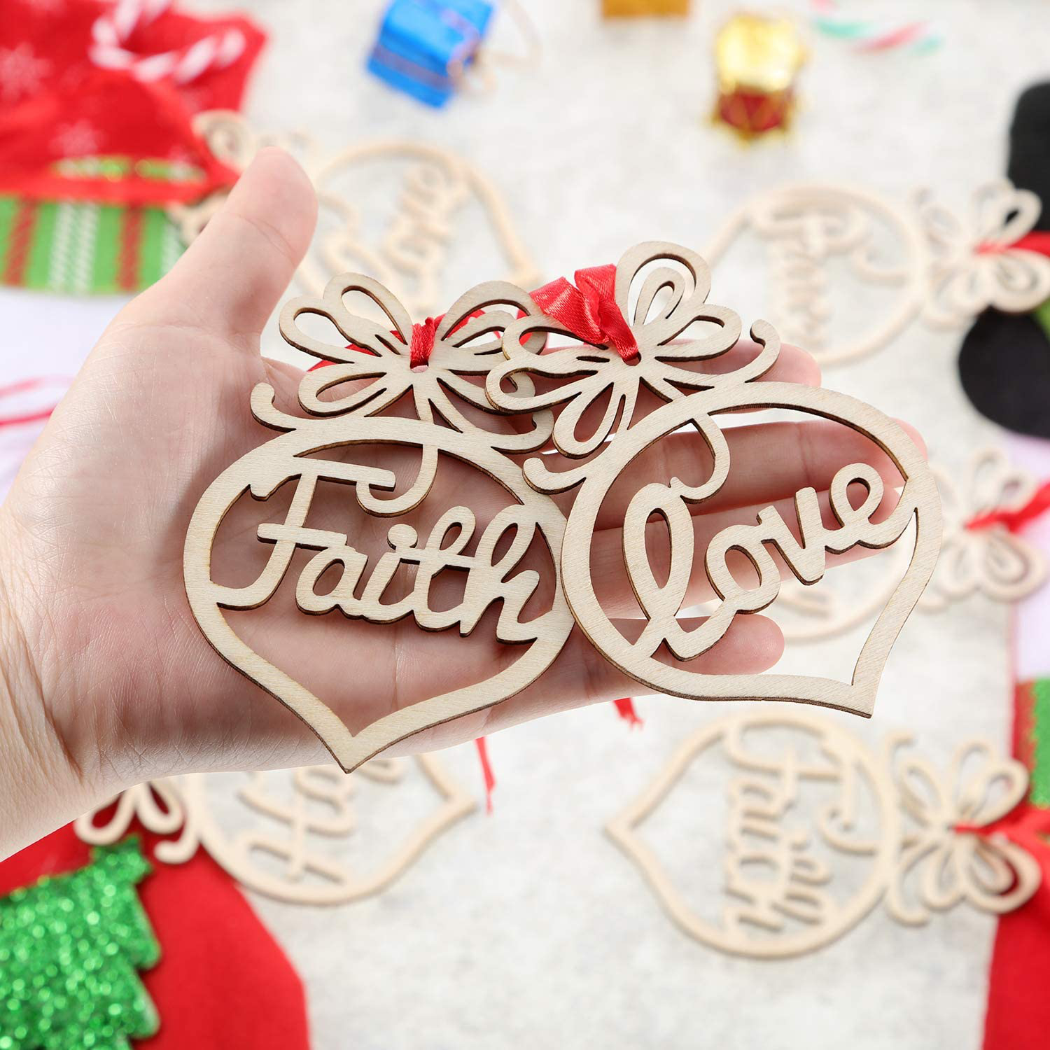 Bememo 30 Pieces Christmas Wooden Hollow Ornaments Xmas Tree Hanging Tags Crafts Pendant Decor Christmas Holiday Wedding Decorations