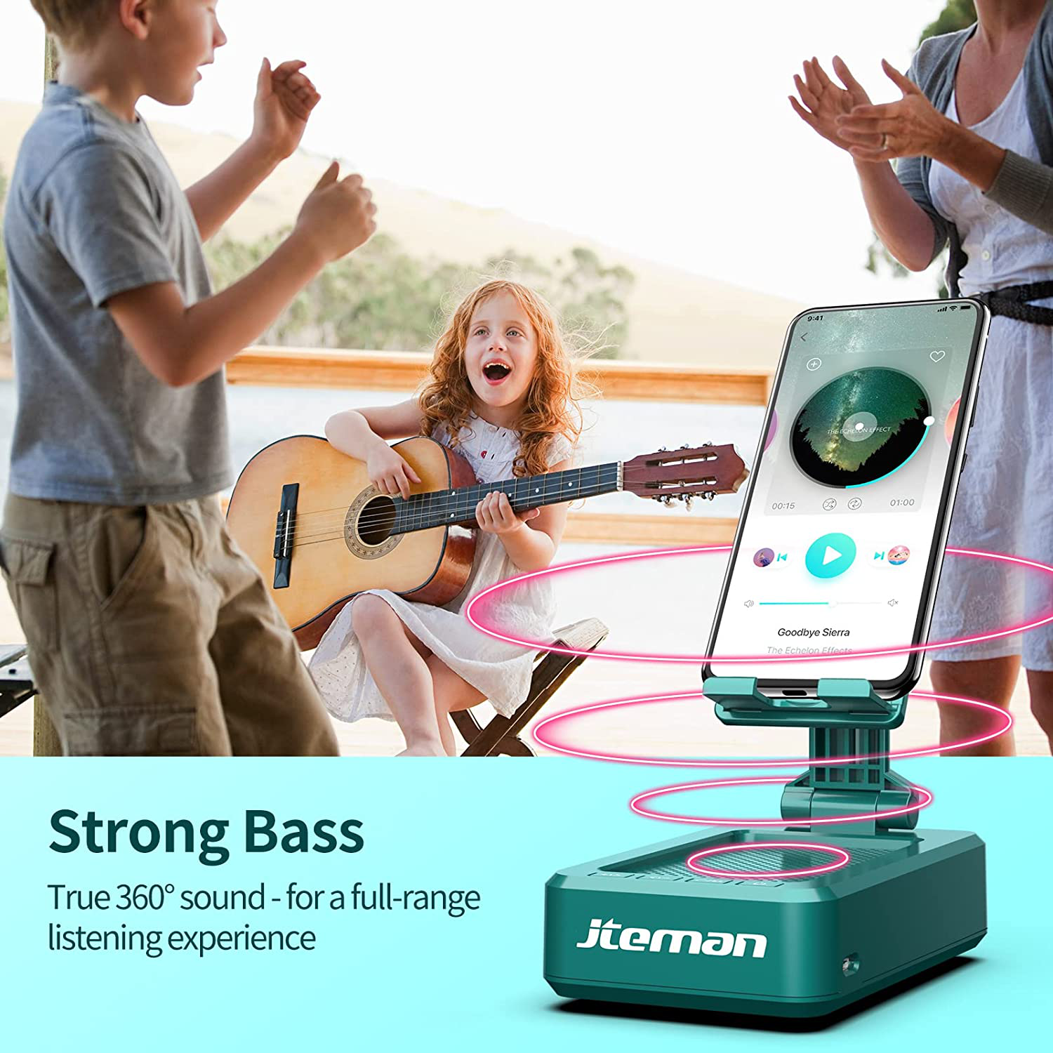 Jteman Cell Phone Stand,Angle Adjustable Phone Holder with Wireless Bluetooth Speakers,Strong Pedestal Phone Stand for Desk,Hd Sound and Bass Bluetooth Speaker Compatible with All Mobile Phones(Green)