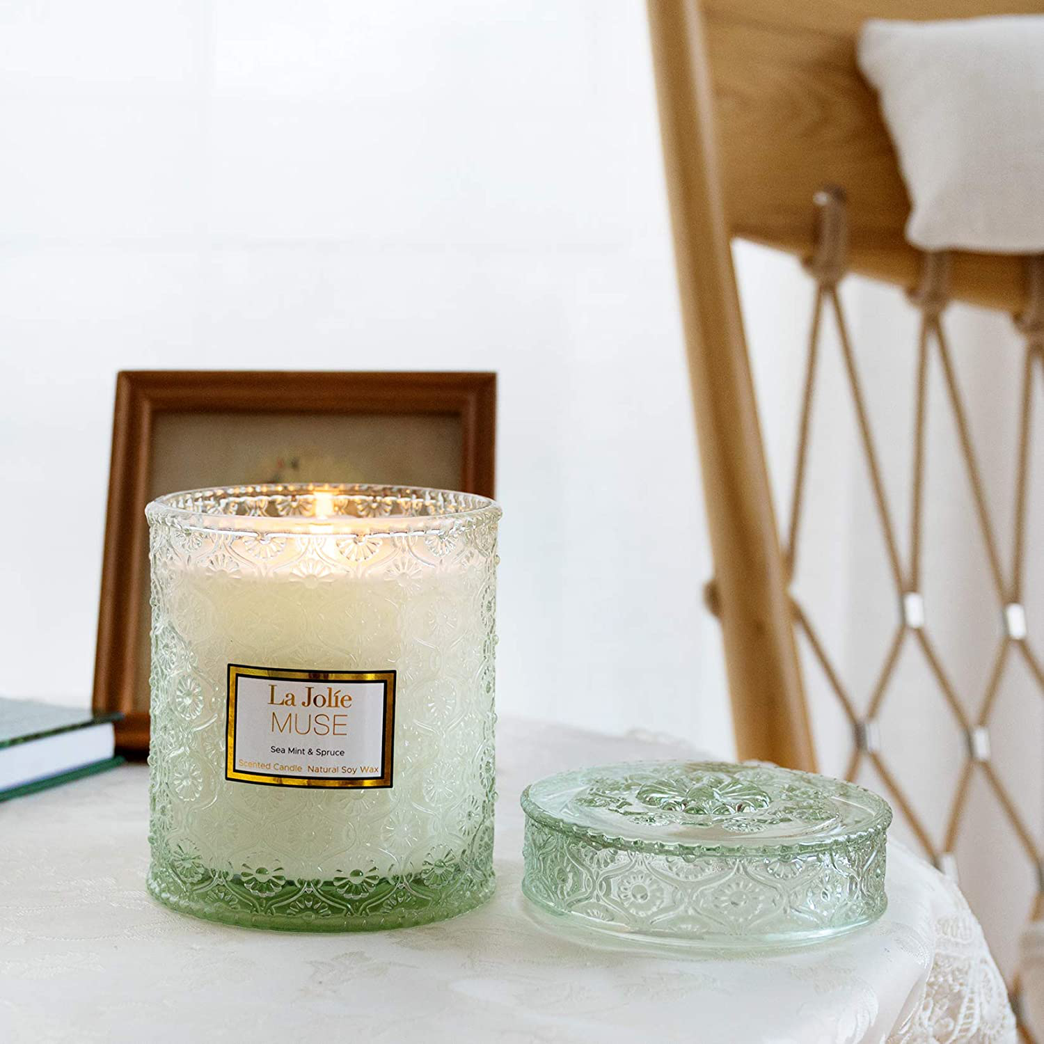 Sea Mint & Spruce Scented Candle, Large Jar Candle Gift, Candle Gift for Holiday, Wood Wick Candle, 19.4 Oz