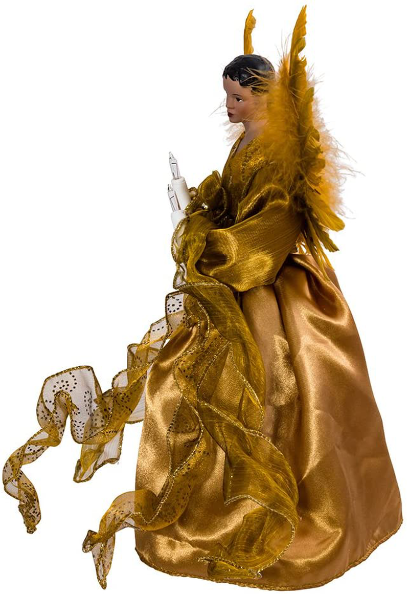 Kurt Adler UL 10-Light African American Angel Christmas Treetop Figurine, 13-Inch, Gold