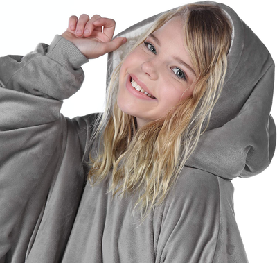 THE COMFY Original | Oversized Microfiber & Sherpa Wearable Blanket, Seen on Shark Tank, One Size Fits All Gray