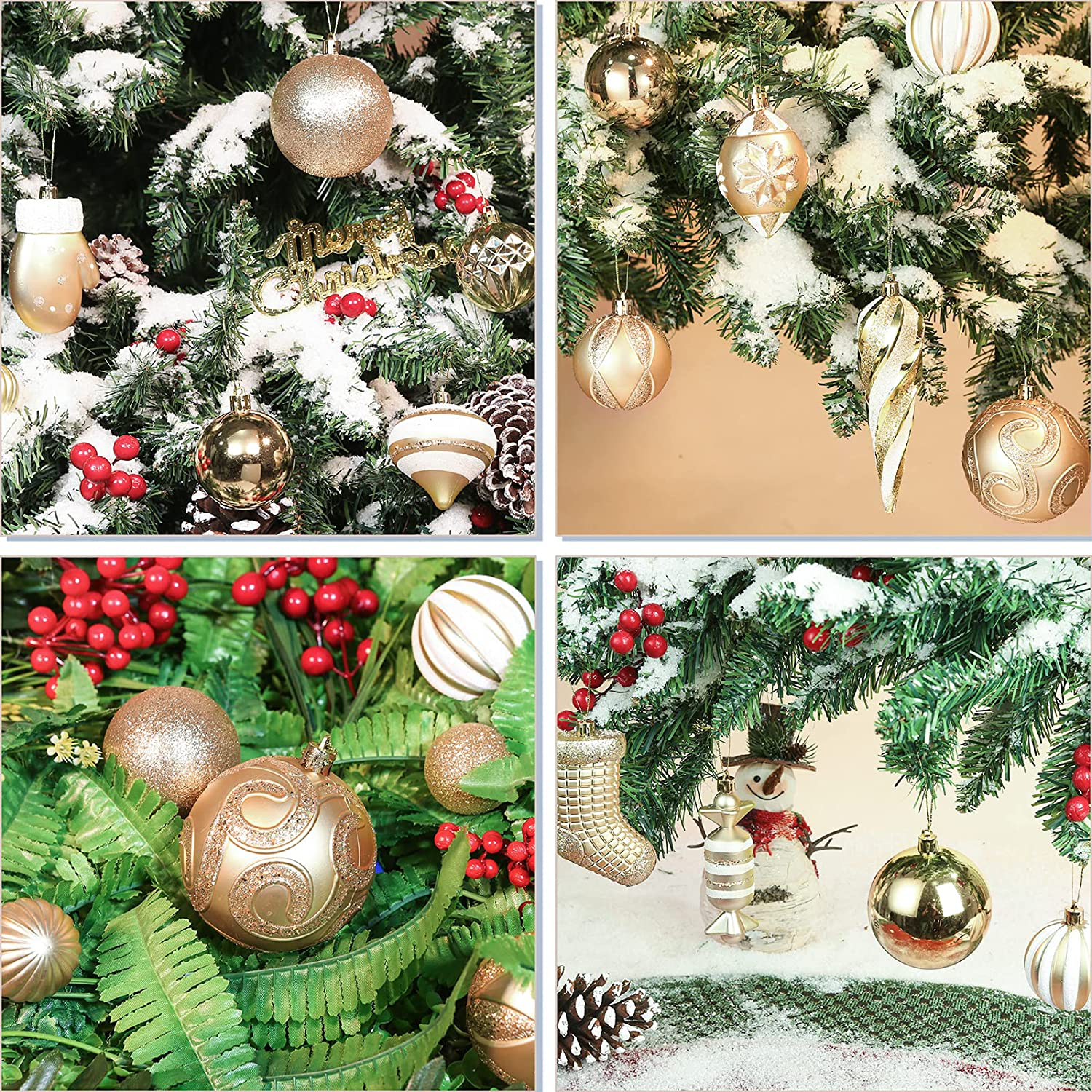 AMS 81Ct Christmas Ball Ornaments Holiday Tree Decorations in a Reusable Hand-Help Gift Box for Wedding,Thanksgiving,Party(Gold)