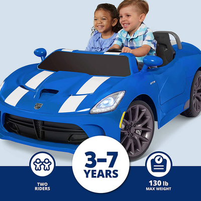 Kid Trax Dodge Viper SRT Convertible Toddler Ride on Toy, Ages 3 - 7 Years Old, 12 Volt Battery, Max Weight of 130 Lbs, Two Seater, Working Lights, Blue