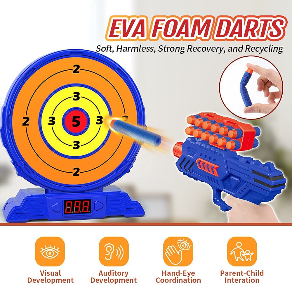 Shooting Game Toy for Age 5, 6, 7, 8, 9, 10+ Years Old Kids, Boys - Digital Shooting Targets with Foam Dart Toy Gun - Electronic Scoring Board Games for Kid - Ideal Gift - Compatible with Nerf Toy Gun