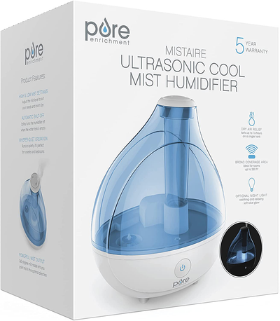 Pure Enrichment® Mistaire™ Ultrasonic Cool Mist Humidifier - Premium Unit Lasts up to 25 Hours with Whisper-Quiet Operation, Automatic Shut-Off, Night Light Function, and Bpa-Free