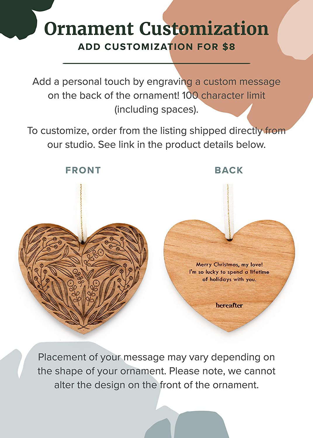 You & Me Pair Puzzle Piece Laser Cut Wood Ornaments - Comes with 2 [Christmas, Holiday, Love, Anniversary, Personalized Gifts, Custom Message, Stocking Stuffers]