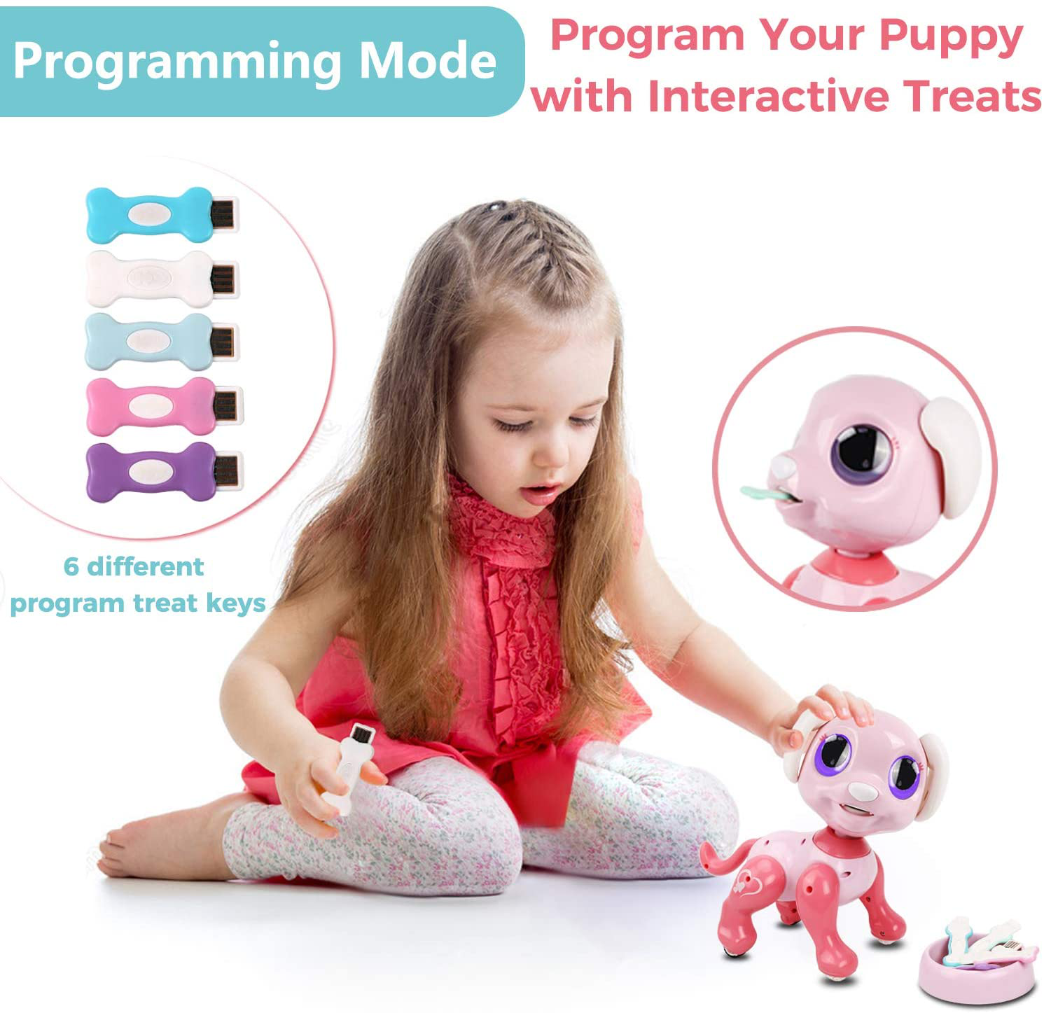 RACPNEL Remote Control Robot Dog Toy, RC Interactive Intelligent Walking Dancing Programmable Robot Puppy with Gesture Sensing, Lights and Sounds for Girls, Gifts for Kids Ages 3 and Up, Pink