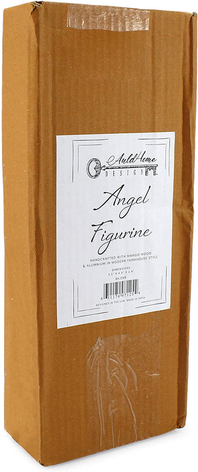 Auldhome Wooden Angel Christmas Statue; Farmhouse Holiday Decor Wood and Metal Figurine