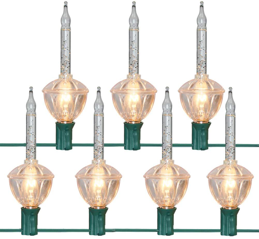 Romasaty Christmas Bubble Lights, 7 Clear Bulbs with Silver Glitter for Christmas Tree Holiday Lighting, Green Wire