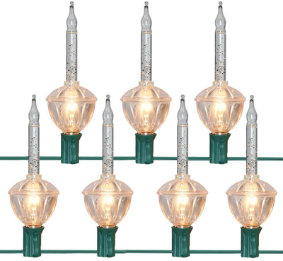 Romasaty Christmas Bubble Lights, 7 Clear Bulbs with Silver Glitter for Christmas Tree Holiday Lighting, Green Wire