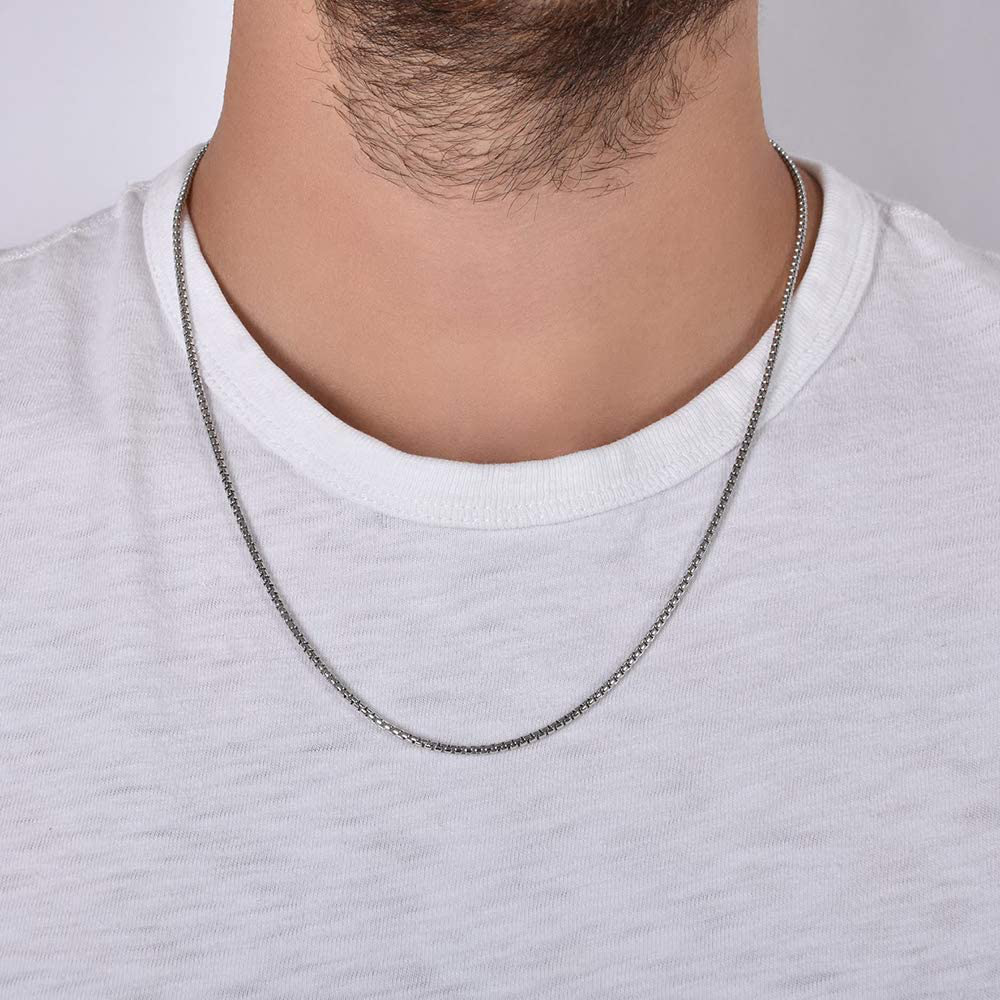 NYC Sterling round Link Chain - Rhodium Necklaces for Men – Luxurious Rhodium Chain – 2Mm round Box Chain – Modern and Minimalist Design – Made in Italy - 16-Inch to 30-Inch