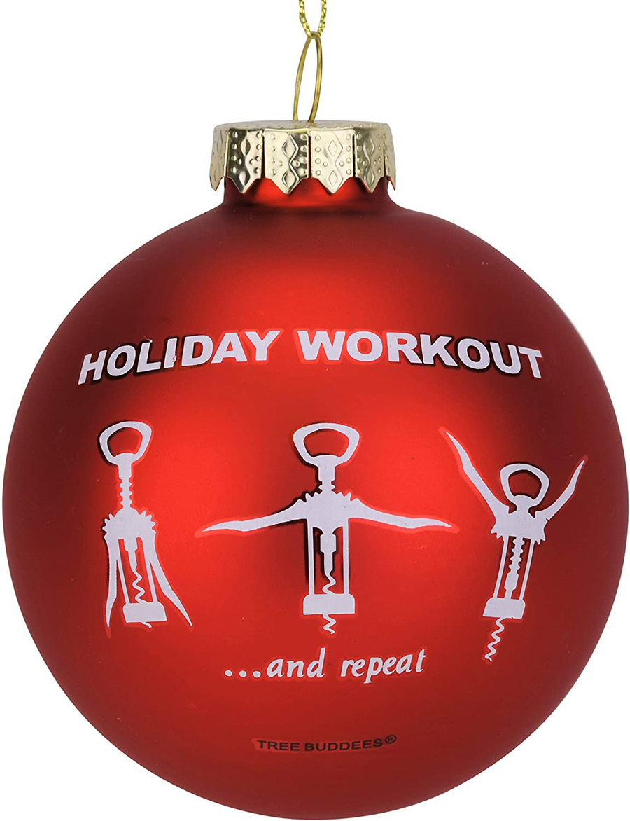 Tree Buddees Wine Opener Holiday Workout Funny Glass Christmas Ornament