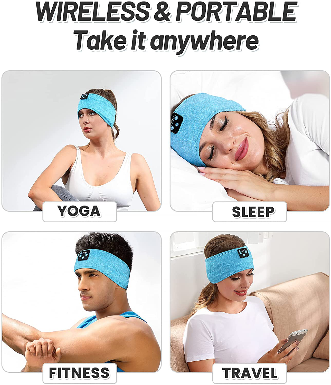 Sleep Headphones Bluetooth Headband, Perytong Upgrage Soft Sleeping Wireless Music Sport Headbands, Long Time Play Sleeping Headsets with Built in Speakers Perfect for Workout, Running, Yoga