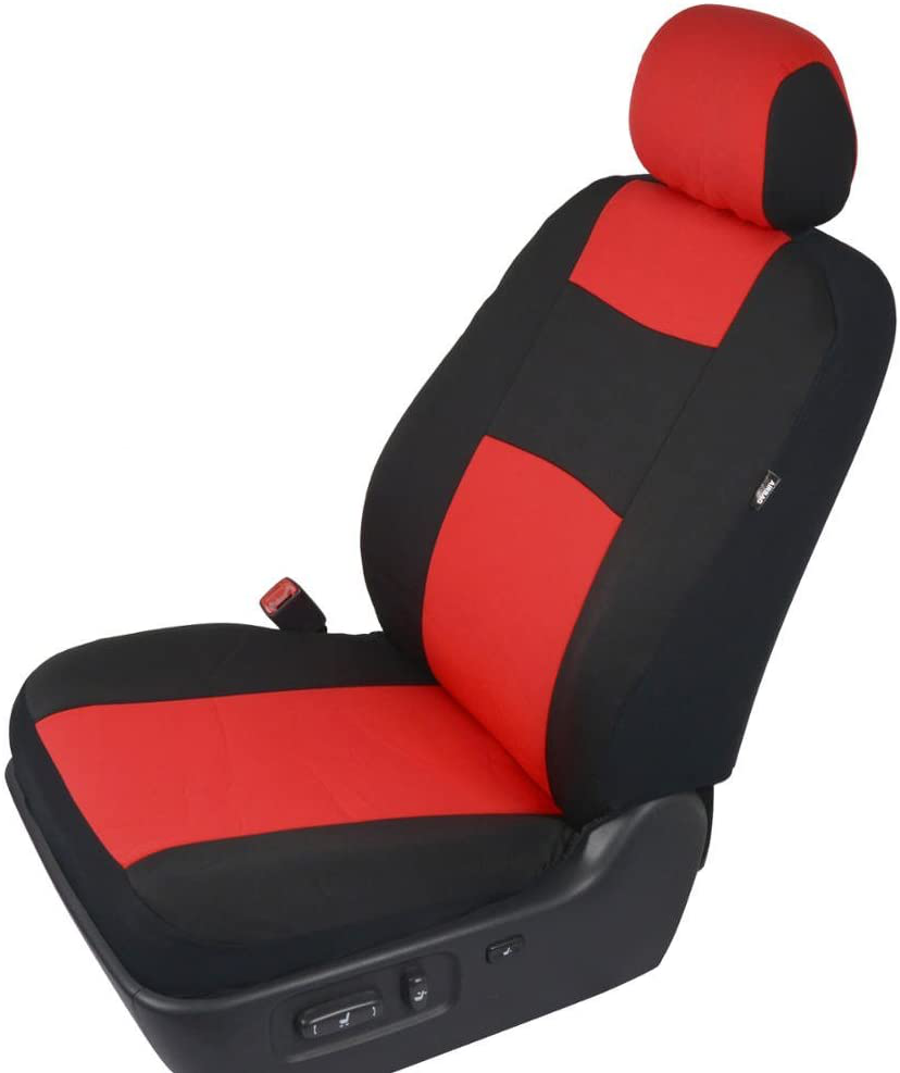 BDK Polypro Car Seat Covers Full Set in Red on Black – Front and Rear Split Bench Seat Protectors, Easy to Install, Universal Fit Interior Accessories for Auto Truck Van SUV