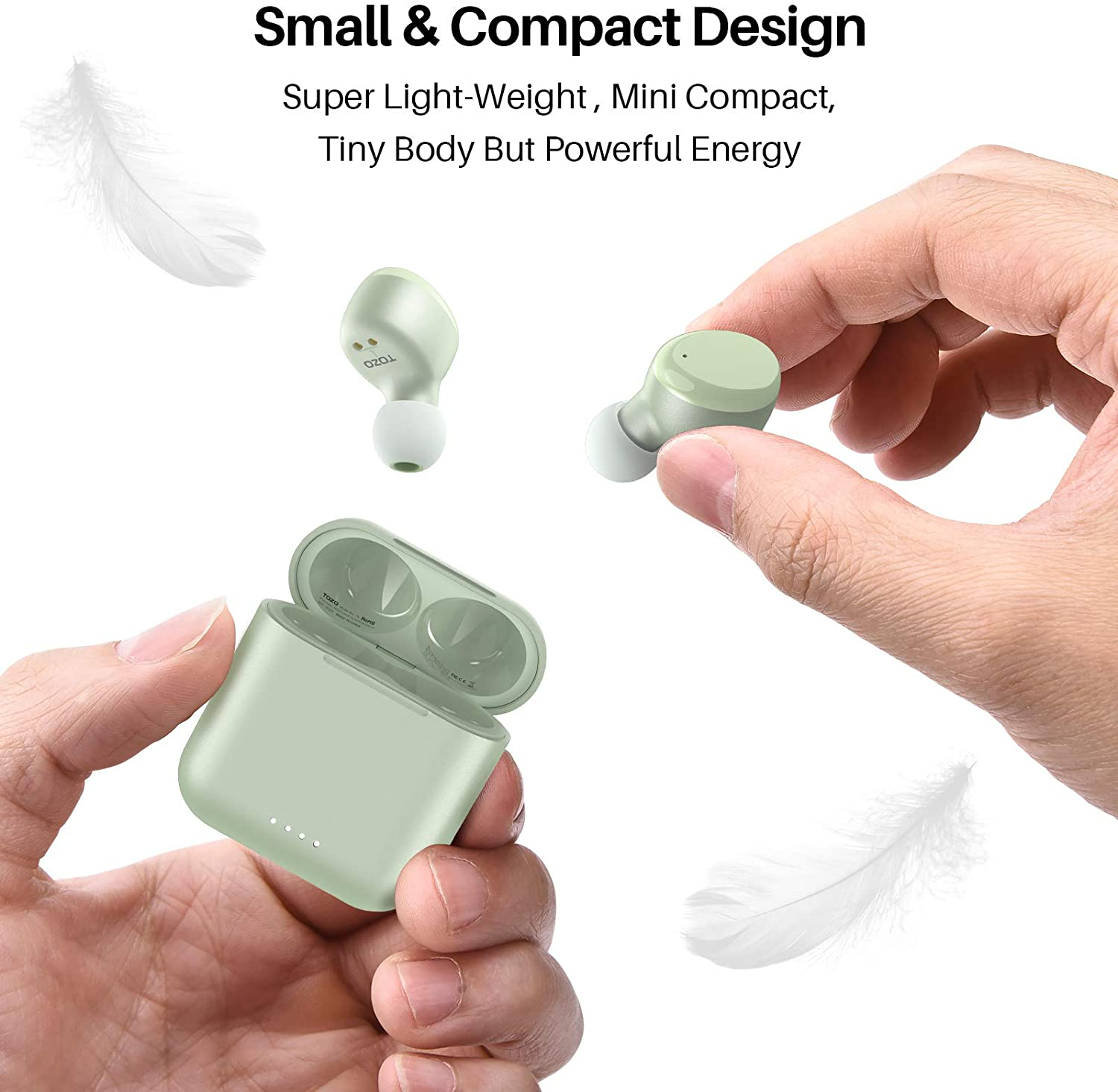 TOZO T6 True Wireless Earbuds Bluetooth Headphones Touch Control with Wireless Charging Case IPX8 Waterproof Stereo Earphones In-Ear Built-In Mic Headset Premium Deep Bass for Sport Green